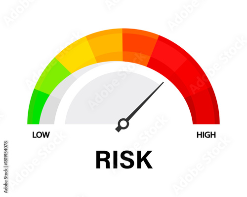 Risk level scale with arrow. Vector isolated on white.