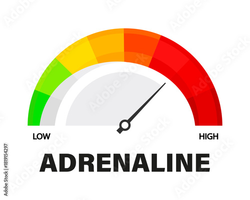 Adrenaline scale with arrow. Vector isolated on white.