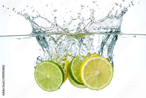 Fresh Citrus Fruits Splashing in Water with Bubbles 
