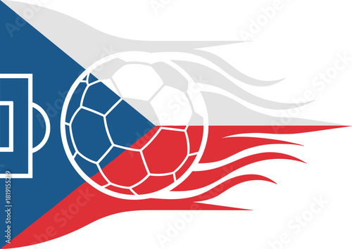Czech Republic flag with soccer ball and football field outline