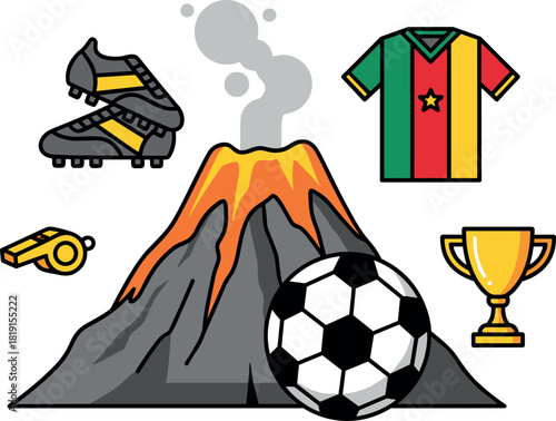 Cameroon Soccer Theme: Volcano, Ball, Boots, Trophy, Jersey