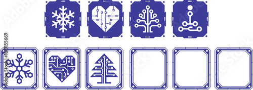 Winter holiday icons with circuit board elements