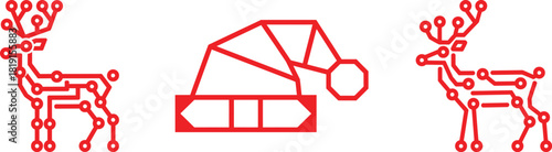 Circuit board reindeer and Santa hat artwork