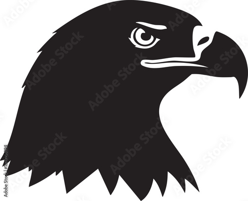 Black silhouette of an eagle's head profile illustration showcasing sharp features and fierce expression
