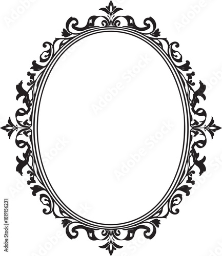 Elegant oval frame with ornate baroque flourishes and swirls
