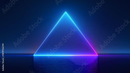 Glowing neon triangle with blue and pink light abstract geometric shape on dark background modern futuristic design element