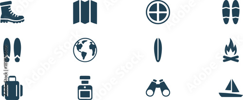 Adventure icons for hiking, sailing, and travel