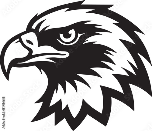 Vector illustration of a majestic eagle's head in profile, showcasing sharp talons and piercing gaze in a minimalist style