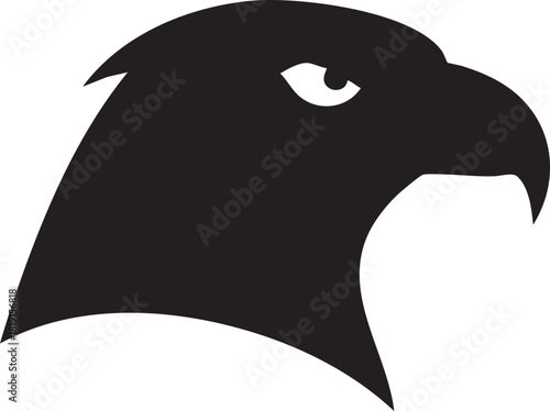 Silhouette illustration of a bird's head profile with sharp beak and focused gaze