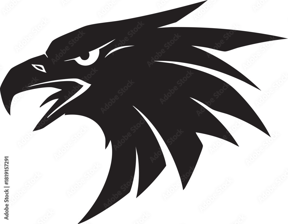 Naklejka premium Black silhouette of an eagle's head viewed from the side