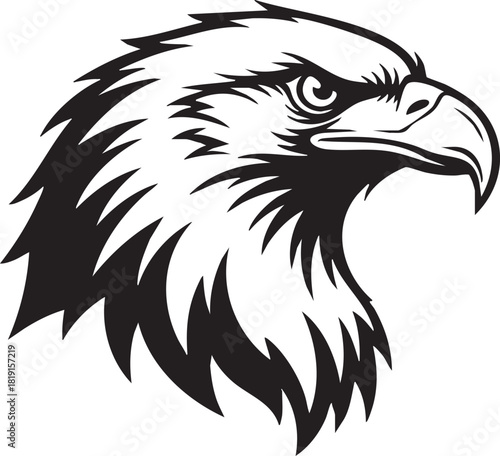 Illustration of a majestic eagle head with sharp beak and piercing eyes