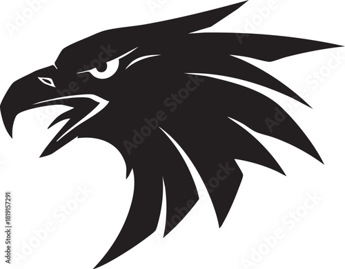 Black silhouette of an eagle's head viewed from the side