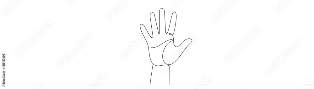 Obraz premium A single line drawing of a hand showing the number five. Five fingers. Editable line.