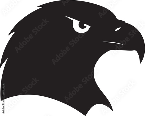 A majestic bird of prey is illustrated in a minimalist black silhouette against a white background.