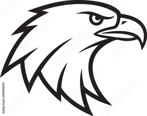 Vector illustration of an eagle's head profile with sharp beak and feathers in a minimalist black and white design
