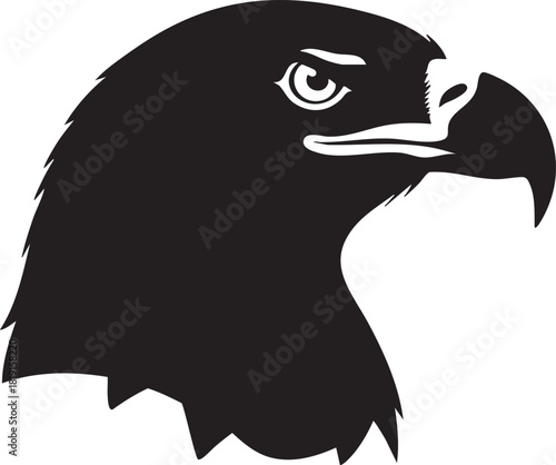 Black silhouette of an eagle's head showcasing sharp beak and piercing gaze