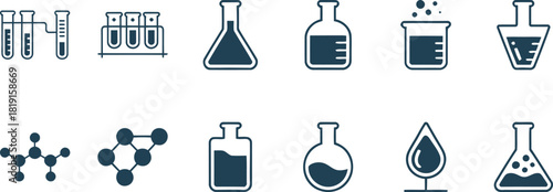 Science beaker and lab equipment icons