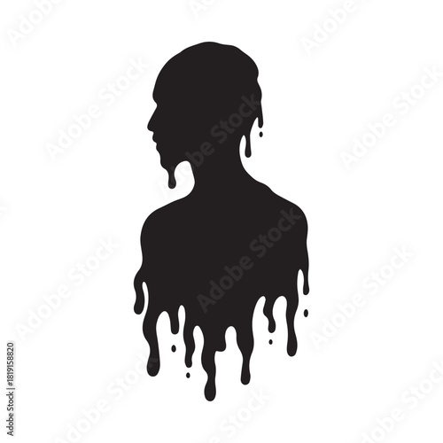Melting Human Silhouette – Dripping Profile Vector for Abstract, Emotional, and Surreal Design Concepts