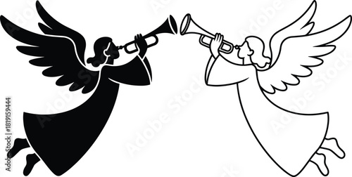 Black and white angels blowing trumpets vector