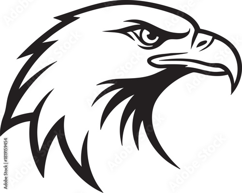 Stylized graphic illustration of a majestic eagle head in profile, depicting a powerful and fierce raptor perfect for emblem or mascot design