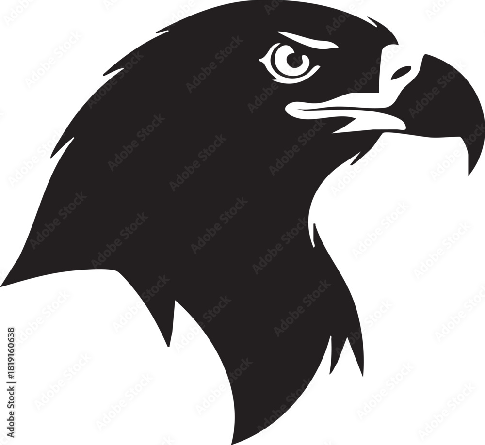 Obraz premium Striking black silhouette of a majestic eagle head, capturing the powerful essence of a bird of prey with sharp detail, ideal for symbolic branding and graphic design projects