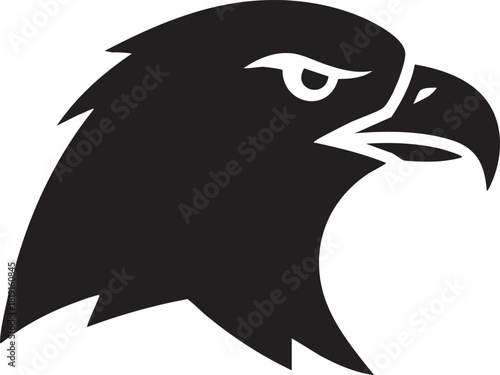 Silhouette of a fierce eagle head profile, conveying strength and vigilance in its sharp features and determined gaze, ideal for emblems or mascots