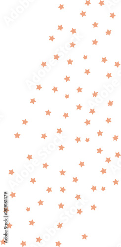 A minimal decorative scatter of soft peach stars arranged in a loose diagonal flow on a clean background, creating a gentle festive accent.