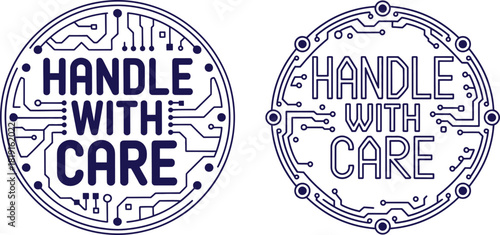 Handle with care icon with circuit board look