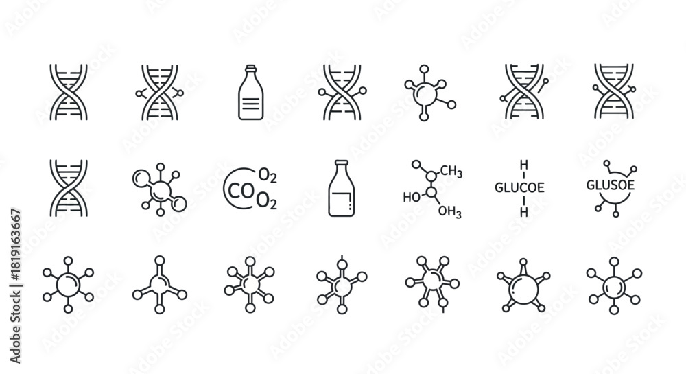 Fototapeta premium Collection of Scientific Molecular Structures and DNA Helix Icons.
