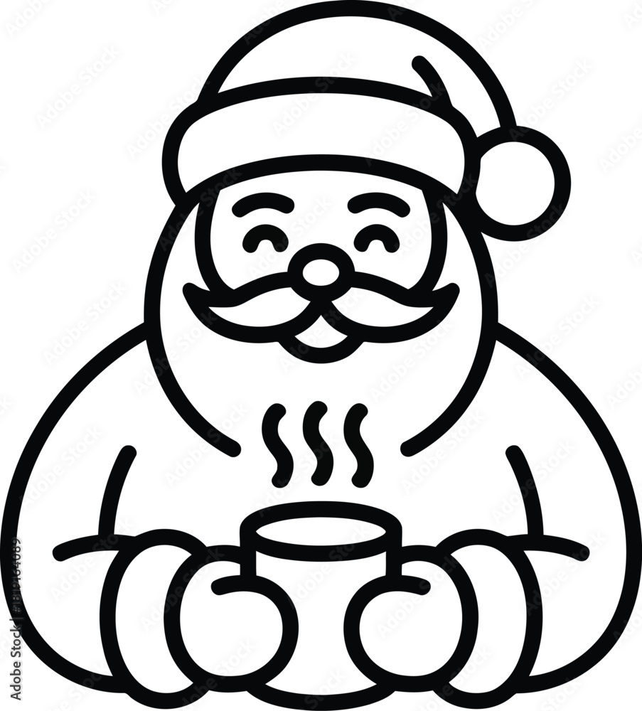 Fototapeta premium Cartoon santa claus holding a steaming mug