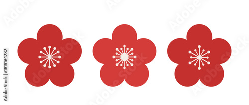 Plum blossom  flat vector illustration set.
Asian Chinese new year plum blossom icon.
White background.