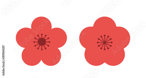 Plum blossom  flat vector illustration set.
Asian Chinese new year plum blossom icon.
White background.
