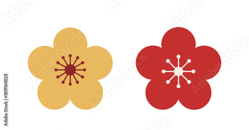 Plum blossom  flat vector illustration set.
Asian Chinese new year plum blossom icon.
White background.