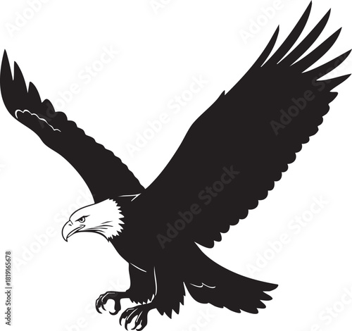 Dynamic illustration of a powerful bird of prey in mid-flight, wings spread wide, embodying concepts of freedom, strength, and wild natural beauty