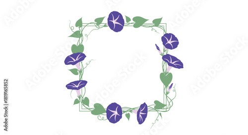 A decorative square frame adorned with morning glory flowers and green vines.