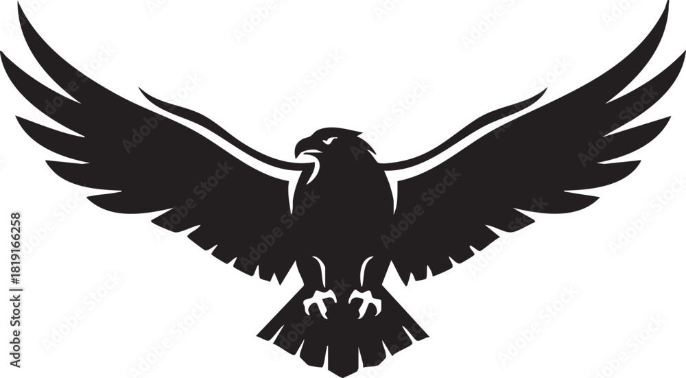 Obraz premium Powerful Majestic Eagle Silhouette with Wings Spread, Symbolizing Freedom, Strength, and Soaring Ambition in a Dynamic Graphic Design