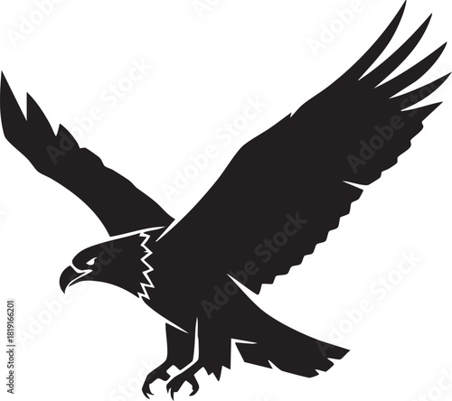 Dynamic silhouette of a majestic eagle in powerful flight, embodying strength, freedom, and a commanding presence with outstretched wings
