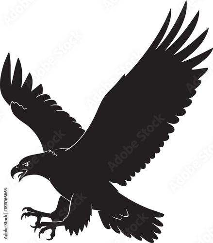 Silhouette of a Majestic Eagle in Flight with Wings Spread and Talons Extended, Symbolizing Freedom and Power