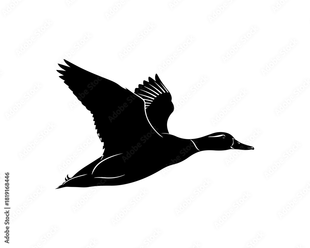 Obraz premium Black Silhouette of a Duck in Flight Graceful Bird Design for Nature and Wildlife Enthusiasts