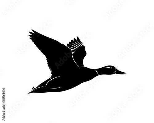 Black Silhouette of a Duck in Flight Graceful Bird Design for Nature and Wildlife Enthusiasts