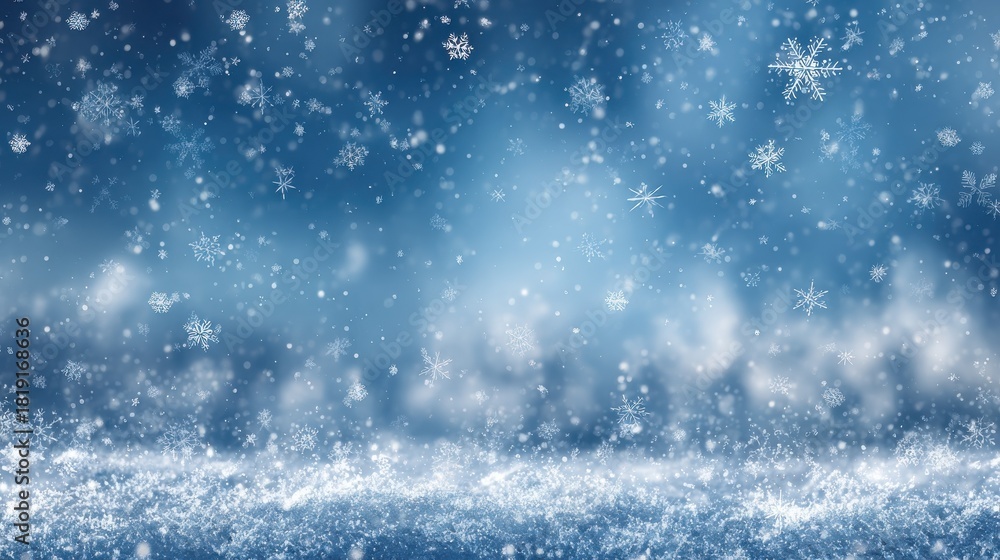 Fototapeta premium christmas blue background with snow snowflakes falling winter scene festive backdrop holiday theme 2026