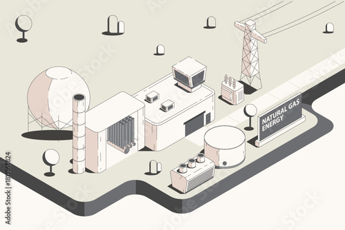 Natural Gas Energy Advanced Gas Turbine System in Isometric graphic