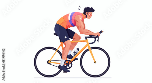 Dynamic illustration of a male cyclist in vibrant gear riding a road bike, showcasing fitness, sport, and an active lifestyle.