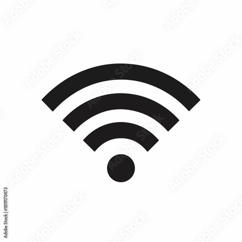 Wireless communication icon shown on white background, symbol for radio signal. Wireless communication provides connectivity for digital devices, radio, and networks.