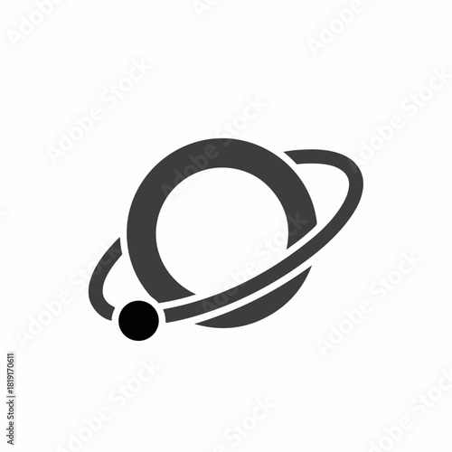 Minimal satellite communication icon circling round sphere for wireless network connection. Satellite communication is crucial in today's technology, illustrating connectivity.