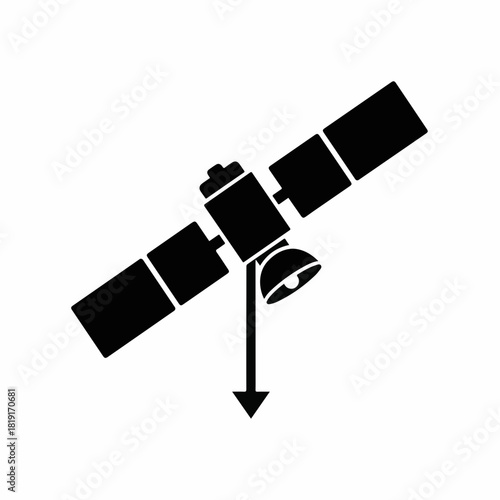 Satellite communication system in simplistic black silhouette illustration. Satellite communication technology offers connection to world.