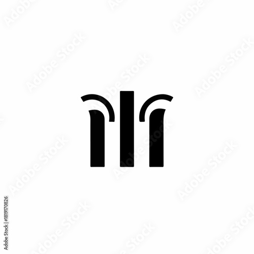 Isolated symbol mark shows an abstract emblem for wireless networks, 5G connection, and radio communication. Abstract emblem includes tower-like shapes,