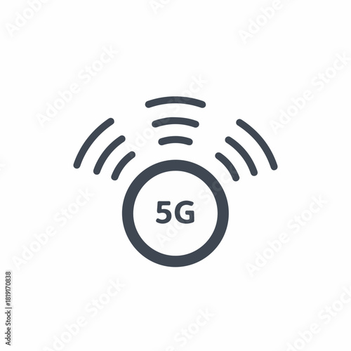 Depiction of 5G connectivity with rounded icon and radiating signals for high-speed wireless networks. 5G technology ensures efficient communication across various platforms,