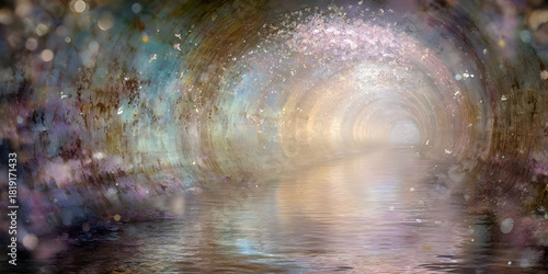 Portal of Light and Colorful Transition Tunnel, ai generated.