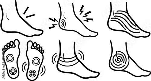 Foot pain and reflexology zones illustration showing pressure points and ache areas vector